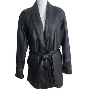Wilsons Black Belted Leather Coat with Removable Insulated Liner